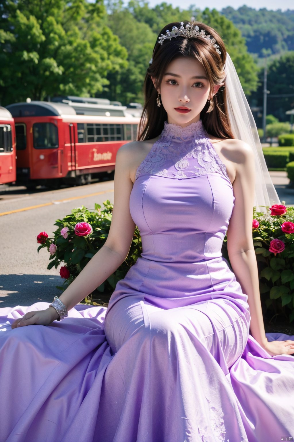 1girl,purple wedding dress, (masterpiece, top quality, best quality, official art, beautiful and aesthetic:1.2)