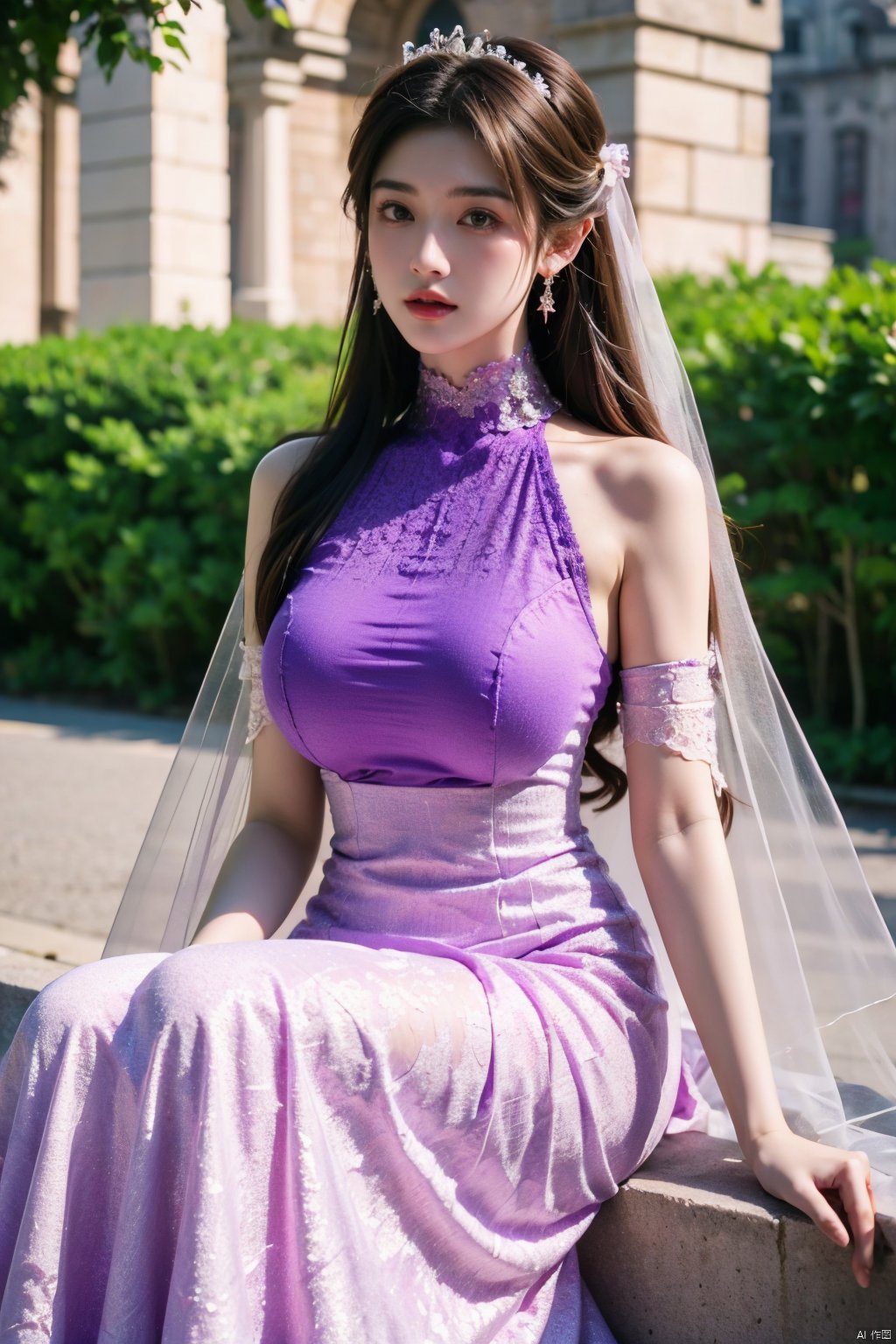  1girl,purple wedding dress, (masterpiece, top quality, best quality, official art, beautiful and aesthetic:1.2), Light master