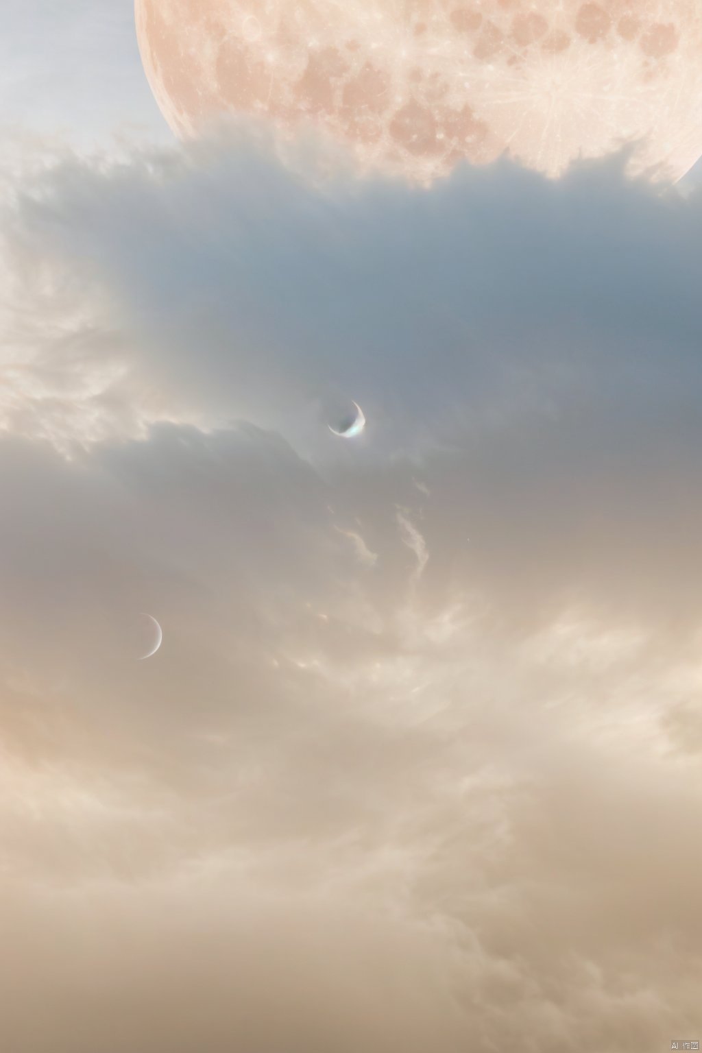 outdoors, sky, cloud, gradient, gradient background, no humans , moon, cloudy sky, scenery, full moon, gradient sky, healing, zhiyu,