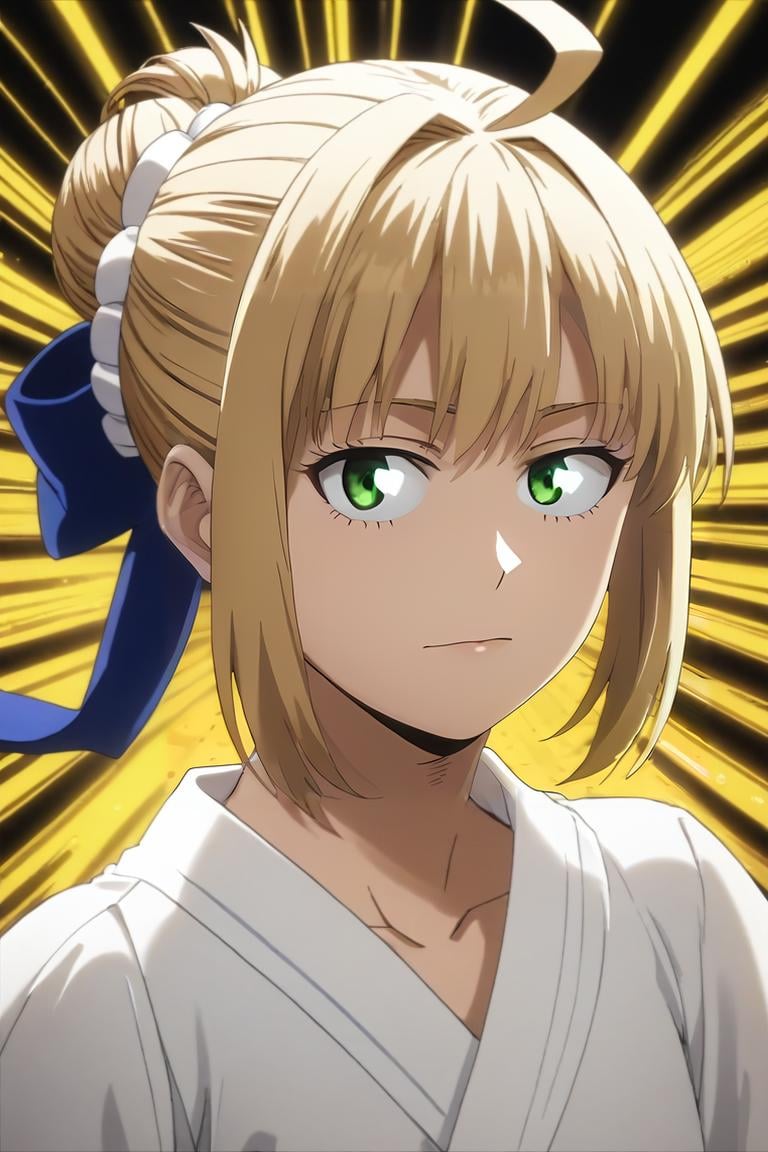 score_9, score_8_up, score_7_up, source_anime, intricate details, (realistic:0.6), looking at viewer, upper body, , 1girl, saber \(fate\), blonde hair, green eyes, ahoge, hair between eyes, hair bun, hair bow, solo, Shaman, (Time travel,Dotted lines,Sorcerous,Mesmerizing,Illustrious,Convection,Plasma,Torus magic:1.0) nature magic, <lora:boku_no_hero_academia_style_pony:0.84>, boku_no_hero_academia_style, <lora:sdxl_lightning_8step_lora:1>,