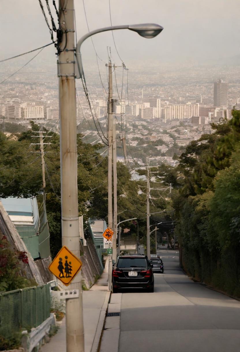 masterpiece, best quality, very aesthetic, absurdres,haruhizaka, kitakoumae, scenery, outdoors, road, power lines, city, tree, building, sign, cityscape, road sign, utility pole, street, car, sky, day, real world location, realistic, photo background, photo (medium) <lora:kitakoumae_SDXL_V3:1>