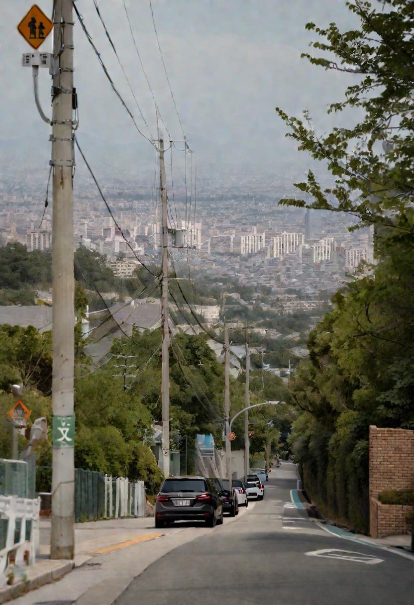 masterpiece, best quality, very aesthetic, absurdres,haruhizaka, kitakoumae, scenery, outdoors, road, power lines, city, tree, building, sign, cityscape, road sign, utility pole, street, car, sky, day, real world location, realistic, photo background, photo (medium) <lora:kitakoumae_SDXL_V3:1>