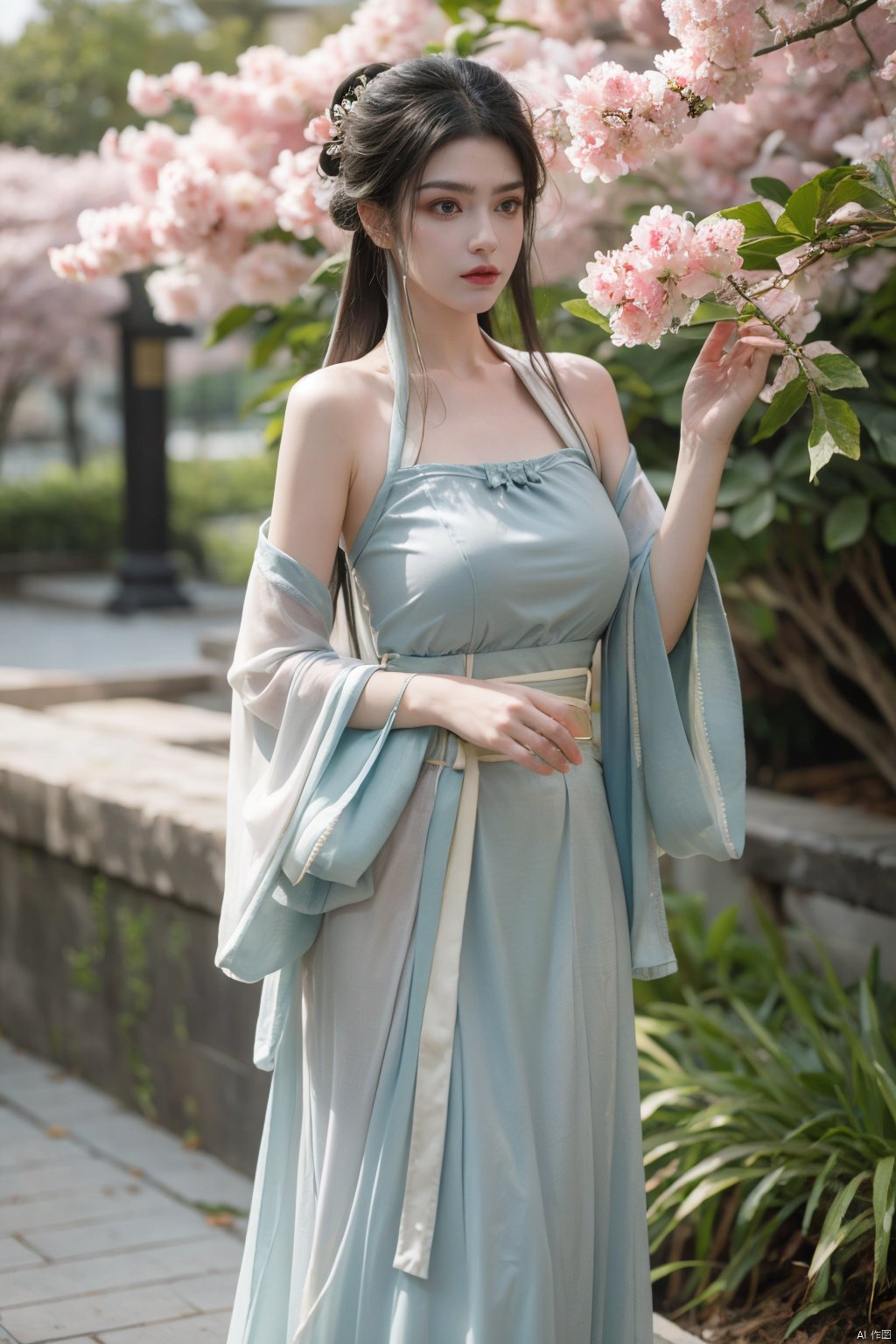  song_hanfu,1girl,(spring,flowers:1.2),looking_at_viewer,,(big breasts:1.39), hanfu