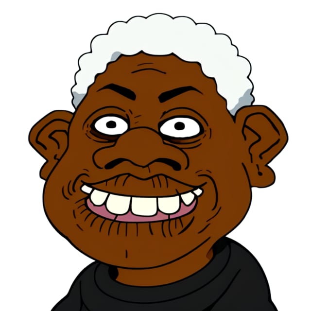 1girl, black, old woman, afro, big-teeth, big-nose, big-lips, closeup, white backdrop, ("wojak caricature" style), (highres, best quality, masterpiece:1.2) ,sheeeit