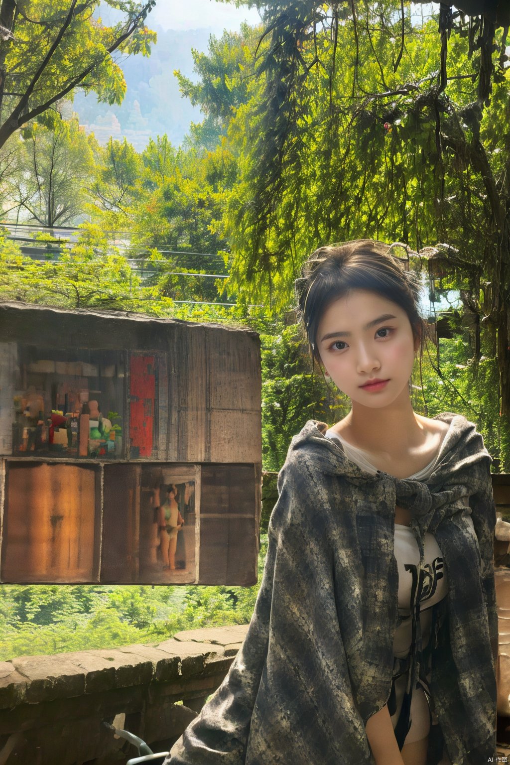 (global illumination, reality,ray tracing, HDR, unreal rendering, reasonable design, high detail, masterpiece,best quality, ultra high definition, movie lighting),
1girl,outdoor,looking_at_viewer,side_blunt_bangs,china_dress,chinese_style,big breasts,pose,solo,1girl,black hair,black eyes, ,  xieshi, makeup, eyeshadow,写实,