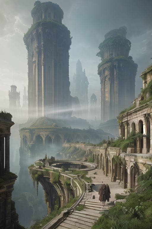 (masterpiece), vast ancient dungeon, (decrepit scenery), megastructure, nature has taken over, plants and greenery everywhere, (art by [Bastien Lecouffe-Deharme | Caspar David Friedrich:1.2), (unreal engine render, photorealistic painting, photorealism:1.2), (mysterious), add_more_creative