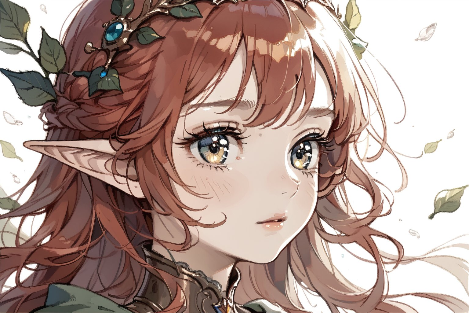 masterpiece, best quality, aesthetic,
1girl, solo, 
closeup, redhead, cute, elven, princess,