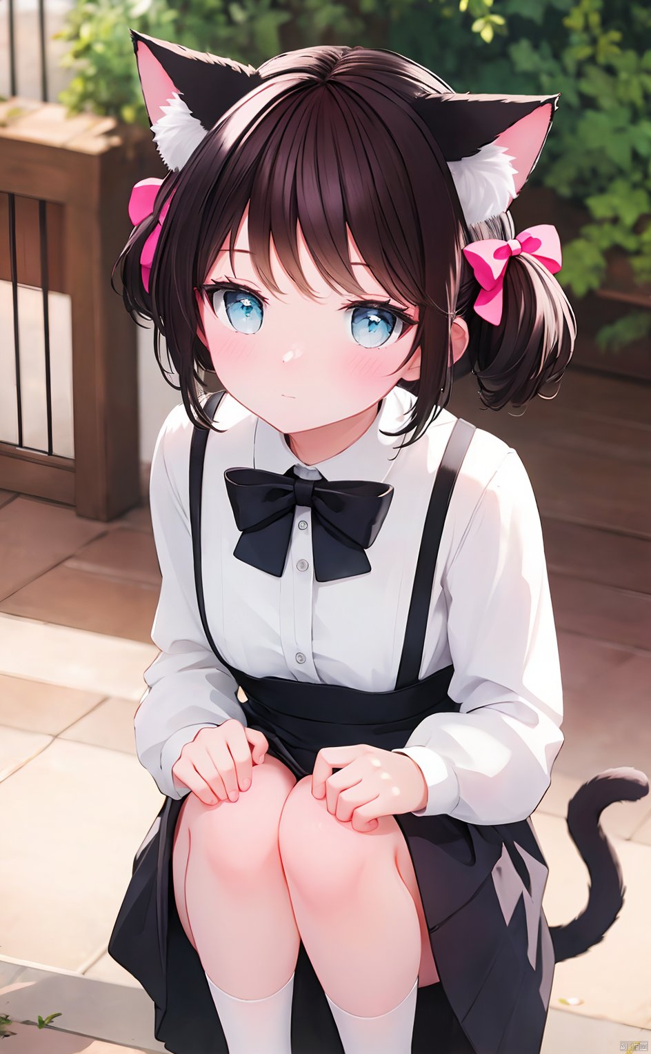 masterpiece,8k,best quality,1girl,solo,((depth of field)),bowknot,light,white socks,cat ears,enmaided