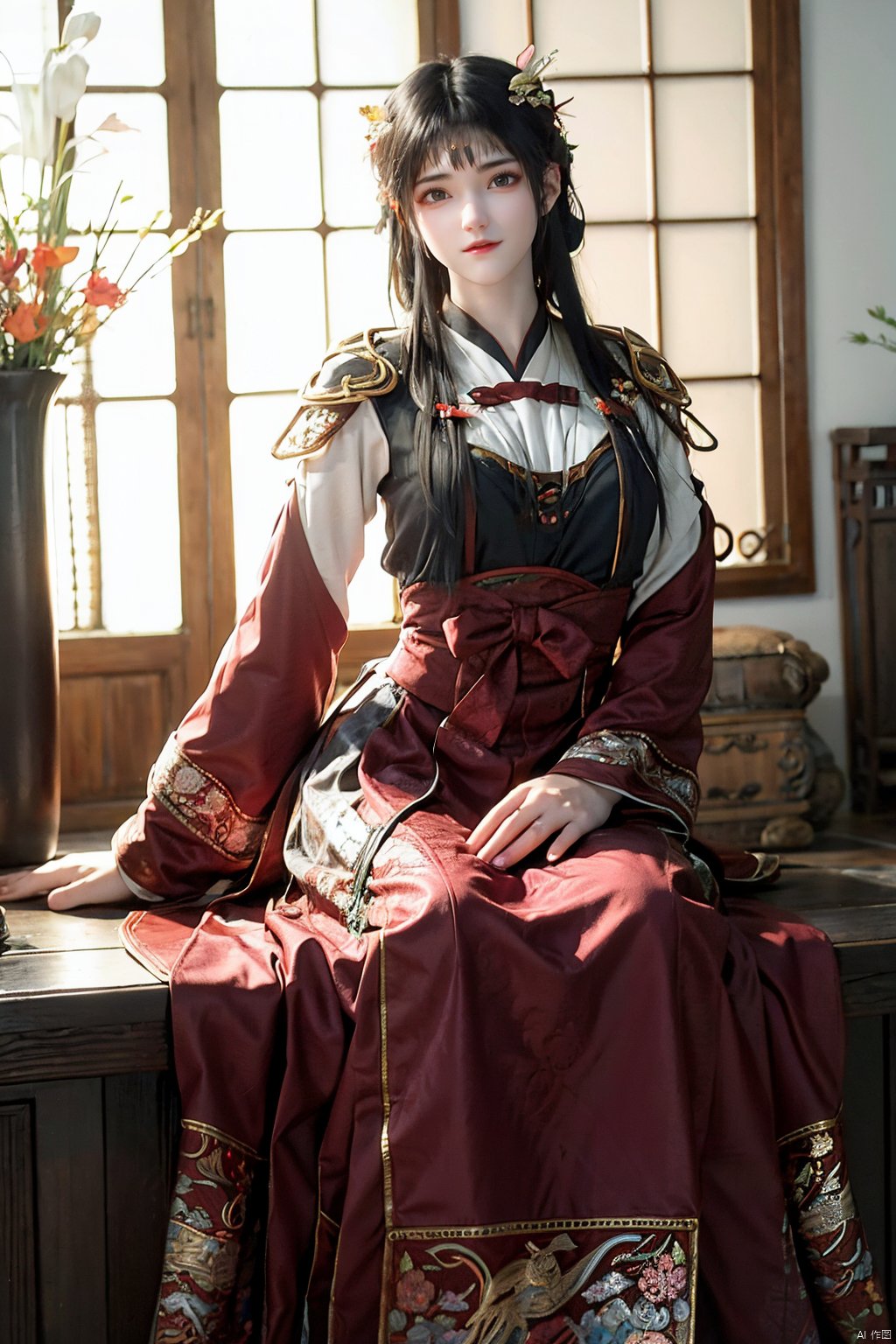 ming_hanfu,1girl,(spring,flowers:1.2),looking_at_viewer,,(big breasts:1.29), hanfu