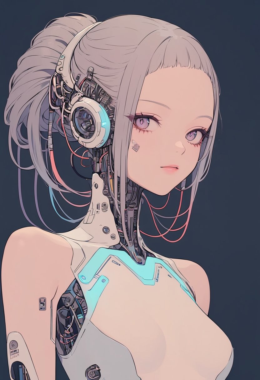 simple background, 1girl, cybernetic, cyborg ,txznmec