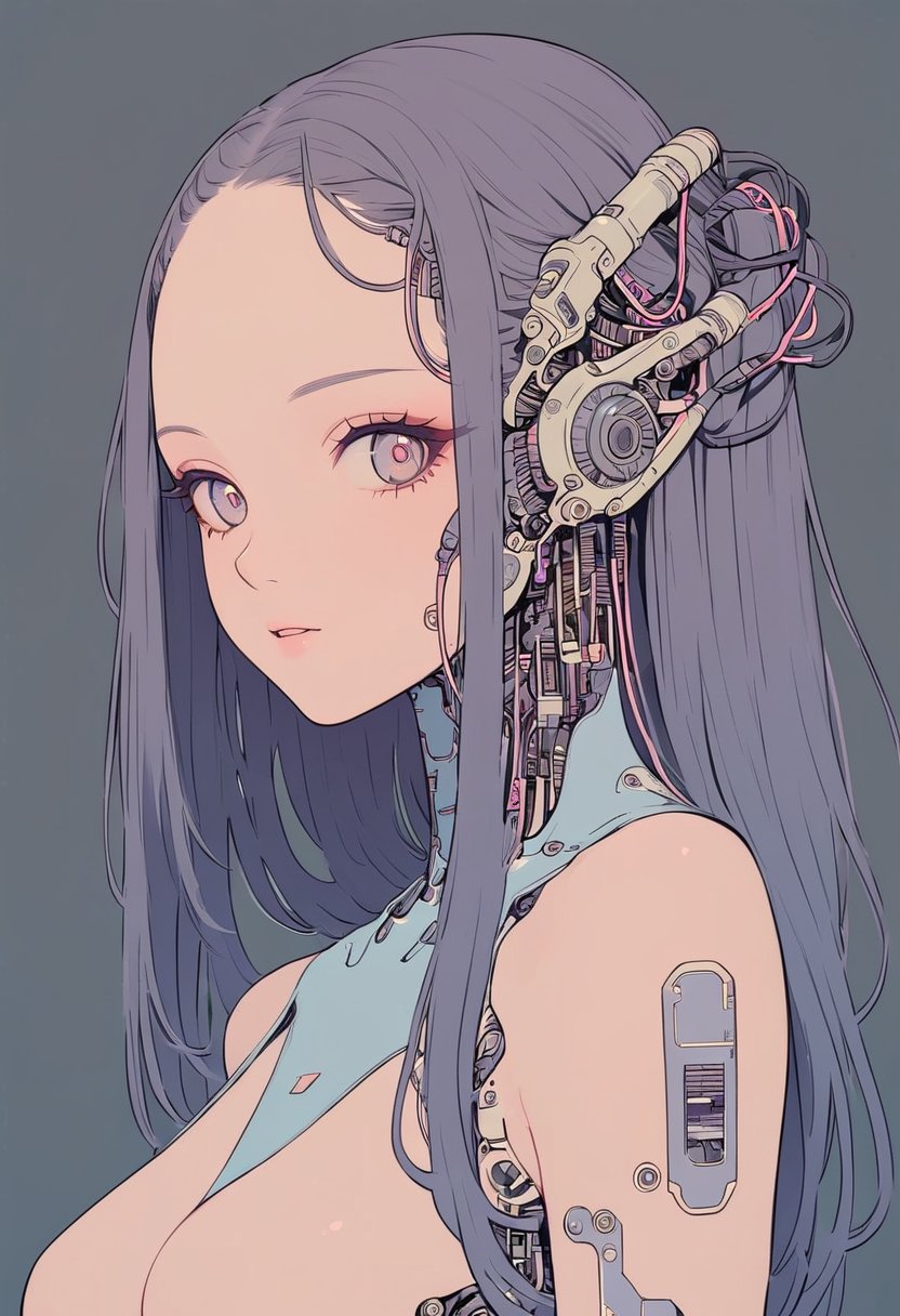 simple background, 1girl, cybernetic, cyborg ,txznmec