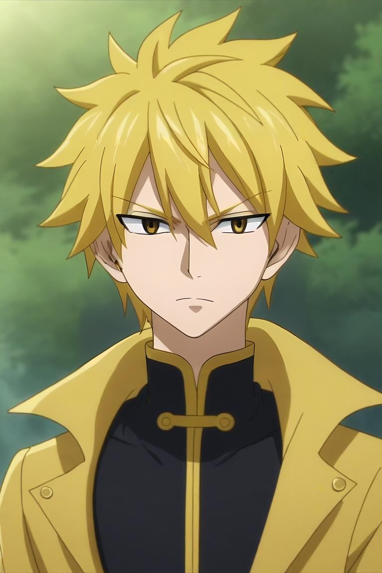 score_9, score_8_up, score_7_up, source_anime, intricate details, anime screencap, anime coloring, , , , depth of field, 1boy, male focus, gold eyes, yellow hair,, solo, Magical Artefact, <lora:fairy_tail_style_pony:0.76>, fairy_tail_style, <lora:sdxl_lightning_8step_lora:1>,