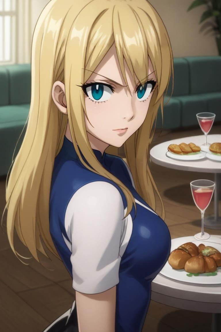 score_9, score_8_up, score_7_up, source_anime, intricate details, , looking at viewer, , depth of field, 1girl, teal eyes, dark blonde hair, superhero costume, solo, restaurant, <lora:fairy_tail_style_pony:0.94>, fairy_tail_style, <lora:sdxl_lightning_8step_lora:1>,