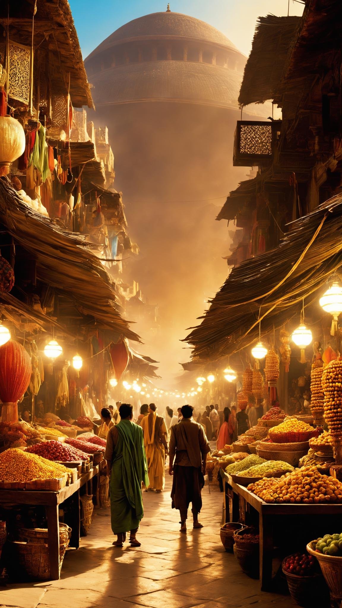 Etherial Bazaar, a bustling market existing simultaneously in multiple dimensions, where exotic wares defy logic. , cinematic movie by Oliver Stone , Ellen Kuras