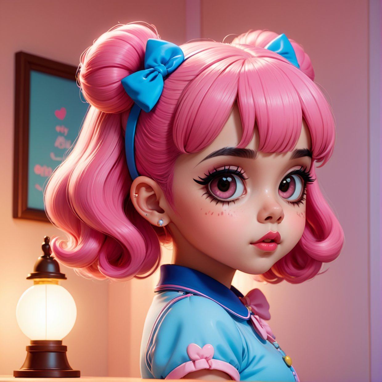 Cute Melanie Martinez as a very cute anime character, Cartoon Character, Unreal Engine Warm Interior Lighting Art Station Detailed Digital Painting Character Design Mark Ryden Pixar Hayao Miyazaki Unreal 5 Dazz Hyper Real - Octane Neon Rendering