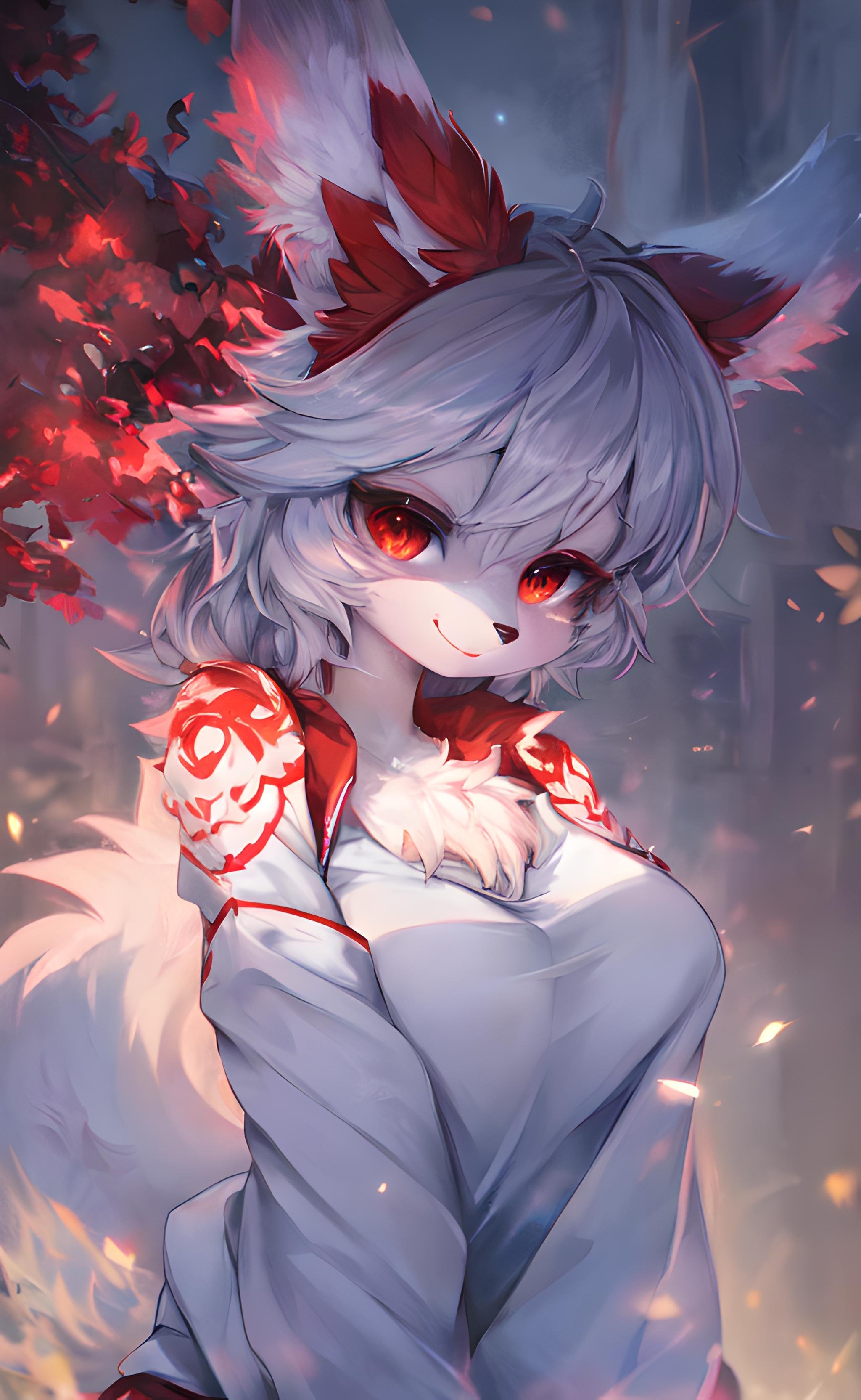 furry, white fur, ultra cute face, red elements on fur, glowing t-shrt, beautiful lights and shadows, ambient light, ultra detailed fur, volumetric light