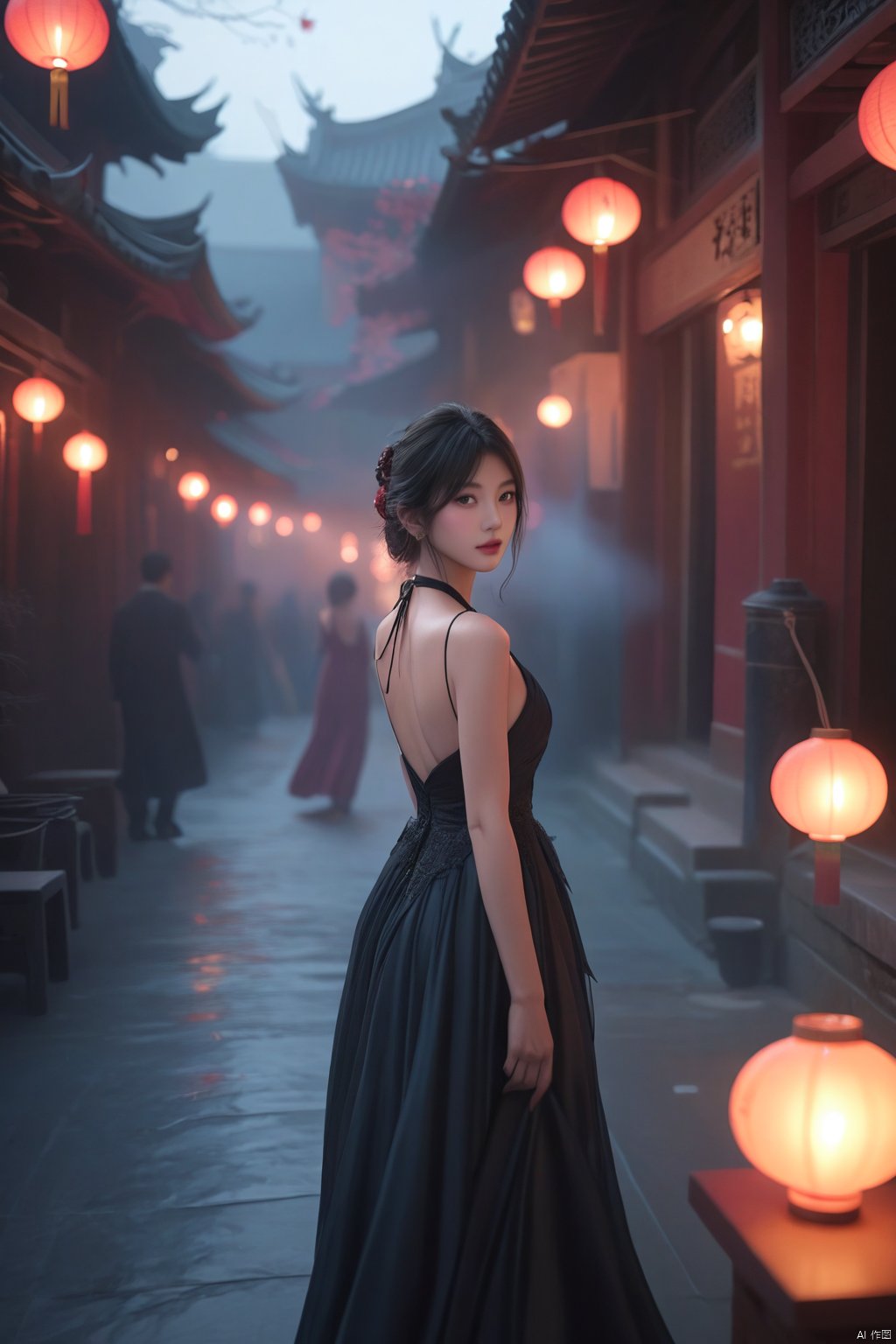 (ultra realistic,best quality),photorealistic,Extremely Realistic, in depth, cinematic light,hubggirl,

26yo girl, long flowing black hair, wearing an elegant evening gown, standing in an ancient Chinese town during a lantern festival, surrounded by softly glowing lanterns and historic architecture, looking back over her shoulder with a serene expression, the atmosphere is mystical and poetic, capturing the essence of the verse "众里寻他千百度,蓦然回首,那人却在,灯火阑珊处。",

dynamic poses,particle effects,
perfect hands,perfect lighting,vibrant colors,
intricate details,high detailed skin,intricate background,
realism,raw,analog,taken by Sony Alpha 7R IV,Zeiss Otus 85mm F1.4,ISO 100 Shutter Speed 1/400,