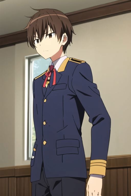 Seiya Kanie, masterpiece, best quality, 1boy, solo, male focus, High definition, Dark Brown hair, 4K, school, uniform school