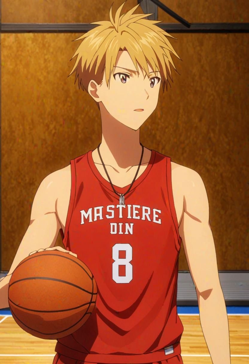 Yamato Ishida, masterpiece, best quality, (1boy), solo, male focus, High definition, Blonde hair, 4K, basket ball player, Necklace