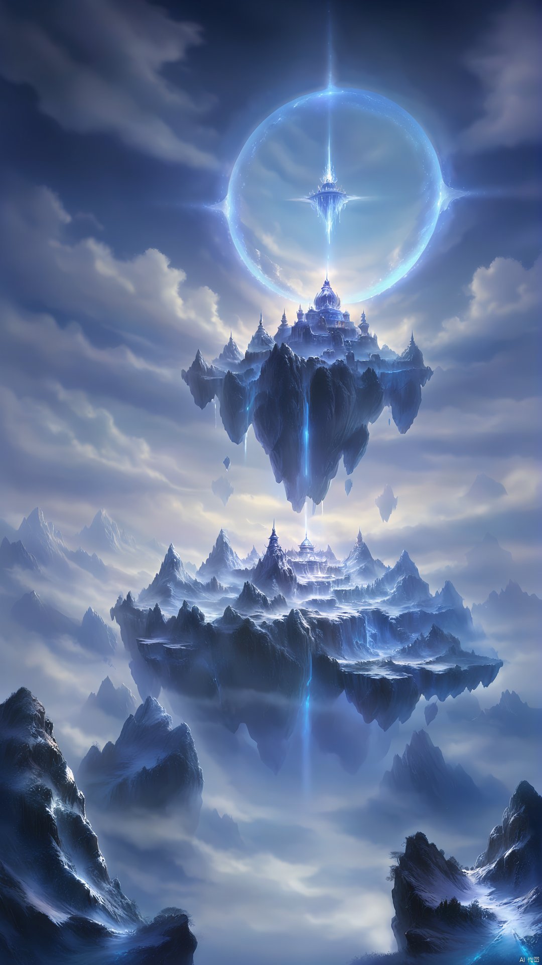 Above the dome of the sky, a huge immortal mountain was suspended in the sky, resembling a huge palace, glittering with dazzling light. The immortal mountain was surrounded by clouds and mist, sometimes floating lightly as if moving with the wind, sometimes frozen in mid-air, seemingly bound by some mysterious power