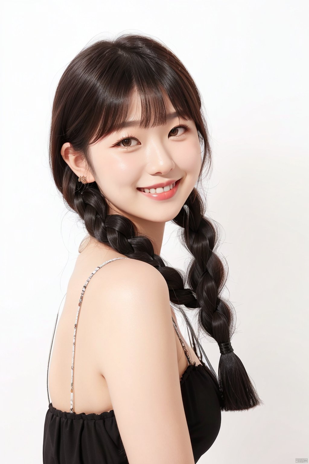  zhubi_bighead,1girl,solo,arona,looking at viewer,long hair,bangs,head,closed mouth,simple background,white background,eyelashes,best quality,smile,short hair, single braid