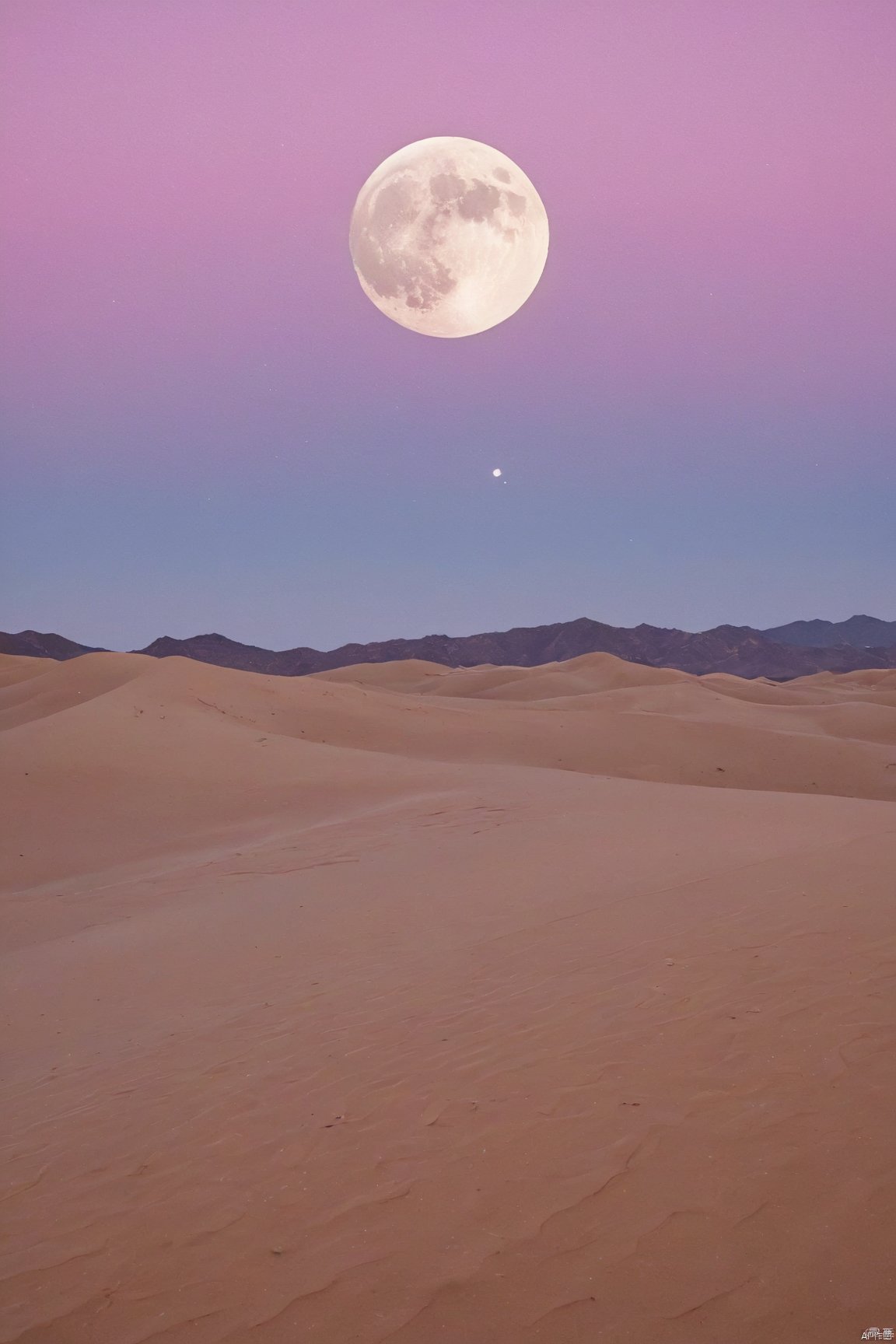 desert_sky,full moon,scenery,desert,1girl,pink-purple sky,star,more detail XL,xxmixgirl, xxmix_girl, monkren, qingyi, 