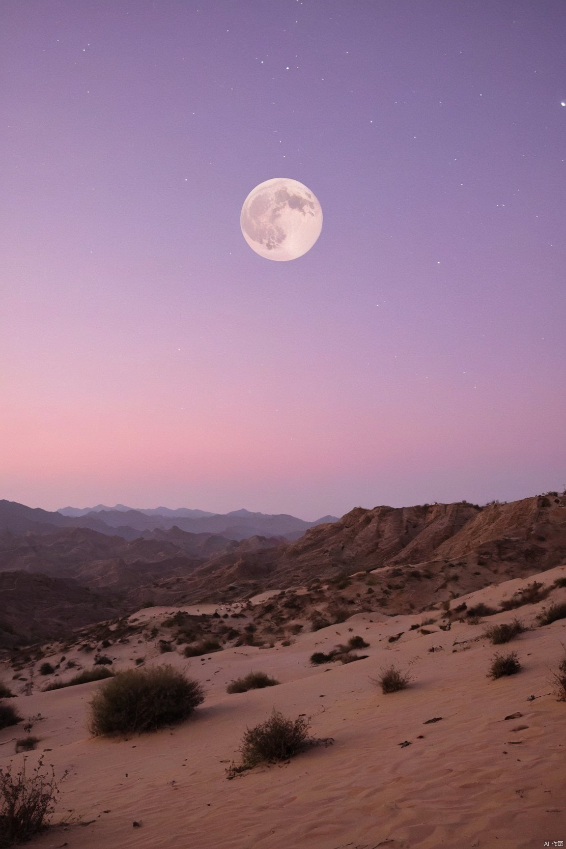 desert_sky,1girl,full moon,scenery,desert,pink-purple sky,star,more detail XL,xxmixgirl, xxmix_girl, monkren, qingyi, 