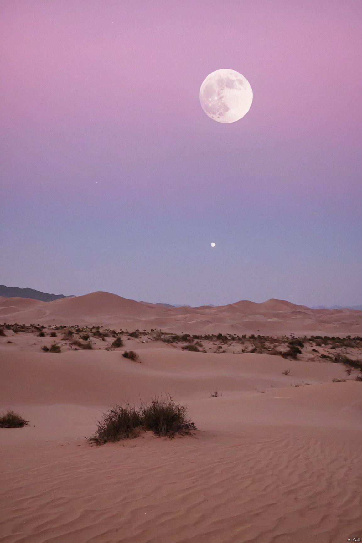 desert_sky,1girl,solo,full moon,scenery,desert,pink-purple sky,star,more detail XL,xxmixgirl, xxmix_girl, monkren, qingyi,