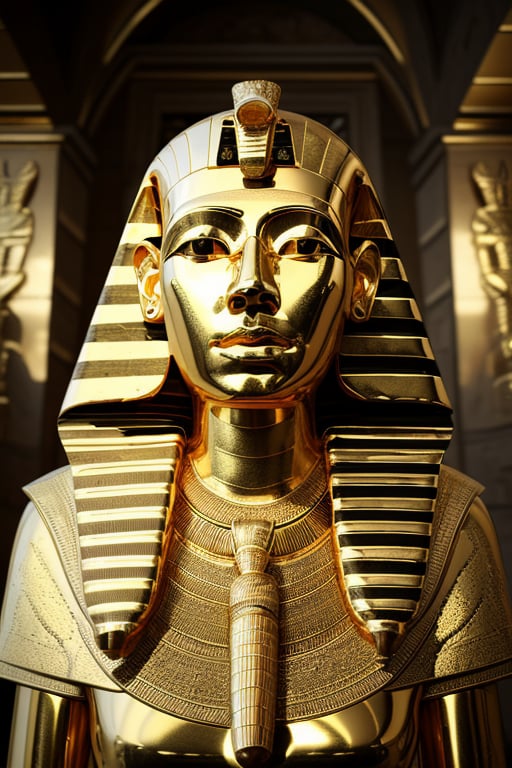 photorealistic, 128k, texture clarity, maximum realism, high quality textures, glass:1.2, golden, pyramid, pharaoh, scarab, mummy