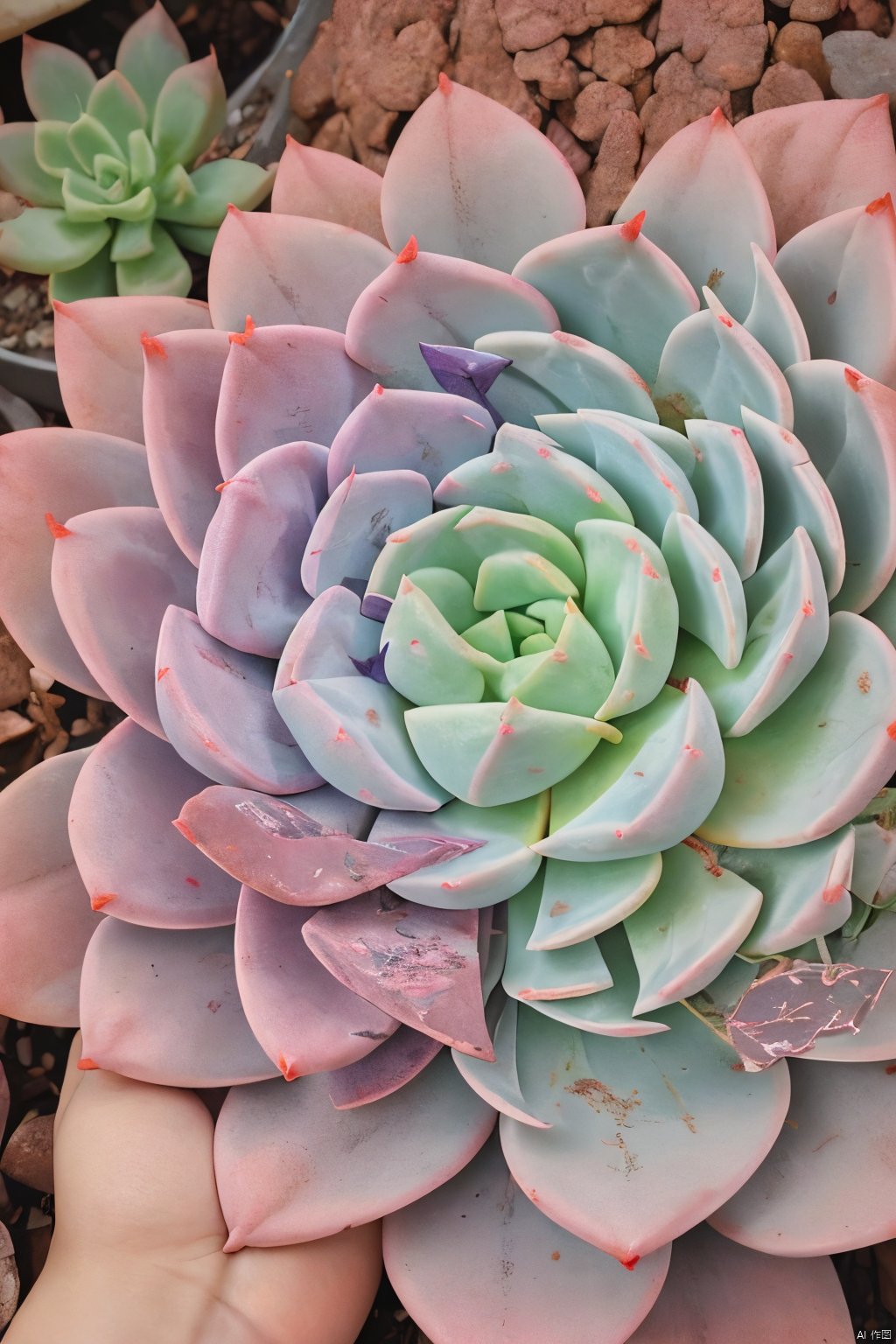 Succulent_Plants,succulent plants,(pink-blue-red-purple-green leaf),close-up, macro shot, outdoor