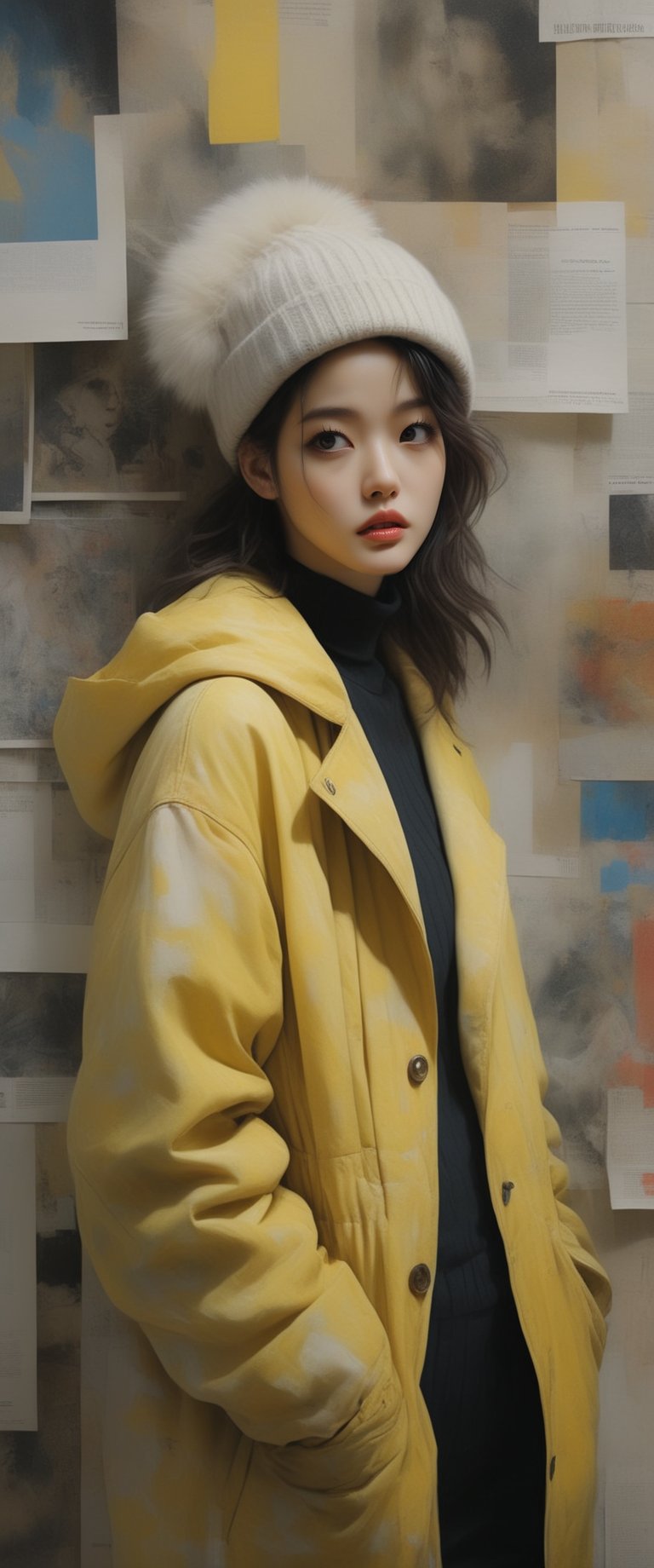 breathtaking  RAW photo of female (((masterpiece, best quality:1.4), (beautiful, aesthetic, cute, adorable:1.2), (depth of field:1.2), sexy, perfect female form, , , blue eyes, choker, closed mouth, collar, dog tail, hand in pocket, hat, hat with ears, hood, hoodie, jacket, yellow jacket, long hair, long sleeves, looking at viewer, nail polish, open clothes, open jacket, newspaper wall background,



 )), dark and moody style, perfect face, outstretched perfect hands . masterpiece, professional, award-winning, intricate details, ultra high detailed, 64k, dramatic light, volumetric light, dynamic lighting, Epic, splash art .. ), by james jean $, roby dwi antono $, ross tran $. francis bacon $, michal mraz $, adrian ghenie $, petra cortright $, gerhard richter $, takato yamamoto $, ashley wood, tense atmospheric, , , , sooyaaa,IMGFIX,Comic Book-Style,Movie Aesthetic,action shot,photo r3al,bad quality image,oil painting, cinematic moviemaker style,Japan Vibes,H effect,koh_yunjung ,koh_yunjung,kwon-nara,sooyaaa,colorful,bones,skulls,armor,han-hyoju-xl
,DonMn1ghtm4reXL, ct-fujiii,ct-jeniiii,more detail XL, ct-eujiiin, ct-goeuun