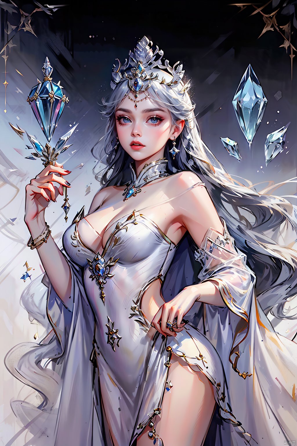  (Elegant Ice Princess:1.3), (Frozen Royalty:0.95), (Arctic Monarch:1.25),
(A regal figure in an exquisite ice palace, the epitome of elegance, (Icebound queen's allure:1.15), Glacial realm, (Frosty enchantment:1.2), (Icy sovereignty, frosty majesty:1.2)
(Crystal tiara and snowflakes:1.1), (Frozen elegance:1.1), (Ice queen's command, chilling beauty:1.1), Ruling over the frozen kingdom, (Enchanted by her frosty grace),
Glacial realm, (Frosty enchantment:1.2), (Icy regency, arctic authority:1.2)
Ice princess, regal royalty, arctic majesty, elegant ice palace, icebound allure, glacial realm, crystal tiara, frozen elegance, chilling beauty, frozen kingdom, enchanted frosty grace, icy sovereignty, frosty majesty, royal ice queen, snowflake's beauty., glaze, hand101, nicestyle, nicehand