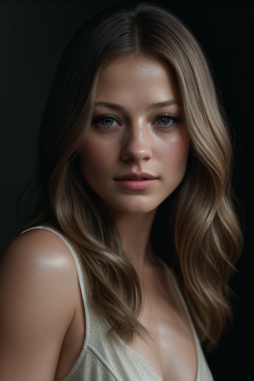 (12k, softbox lighting, color accuracy, depth control, portrait setting, skin enhancement, eye clarity, texture boost), (film grain:1.0), (analog texture:1), vintage feel (photorealistic and detailed Melissa Benoist:1), real face and detailed, real and detailed hair.