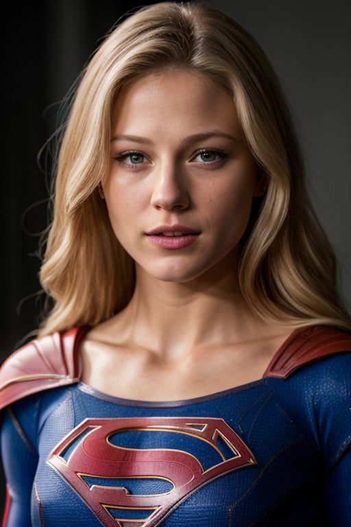 Perfect and hyperrealistic Supergirl Melissa Benoist, photo, 8k, blonde hair, HD. Photography, ((realism)), extremely high quality RAW photography, ultra detailed photography, sharp focus, high resolution, (detailed skin: 1.3), high quality, film grain, Fujifilm XT3, highly detailed, film, (cinematic photo : 1.3 ) by (Realistic:1.3)