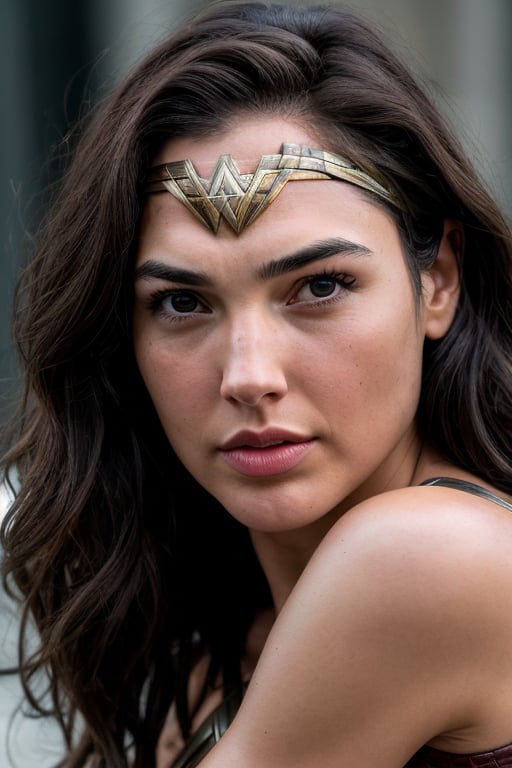 Perfect and realistic face of Wonder Woman Gal Gadot, photo, 8k, HD. Photography, ((realism)), extremely high quality RAW photography, ultra detailed photography, sharp focus, high resolution, (detailed skin: 1.3), high quality, film grain, Fujifilm XT3, highly detailed, film, ( cinematic photo: 1.3 ) by (Realistic:1.3)