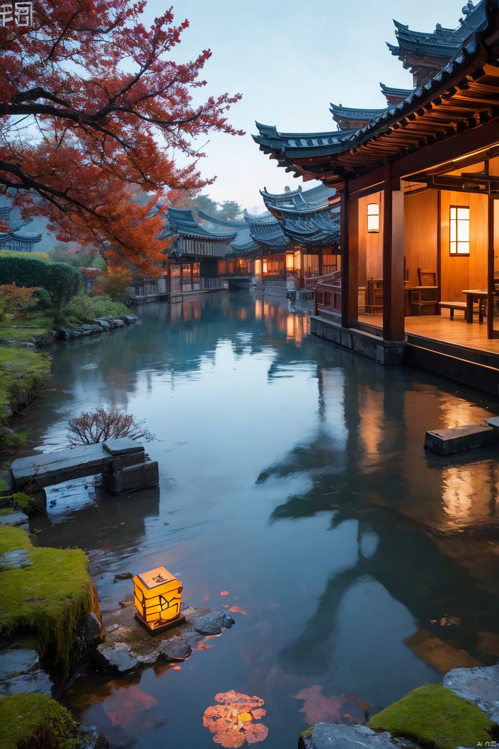 outdoors
￼
water
￼
tree
￼
cup
￼
no humans
￼
table
￼
building
￼
scenery
￼
reflection
￼
teacup
￼
lantern
￼
chinese text
￼
teapot
￼
architecture
￼
bridge
￼
east asian architecture
￼
￼
