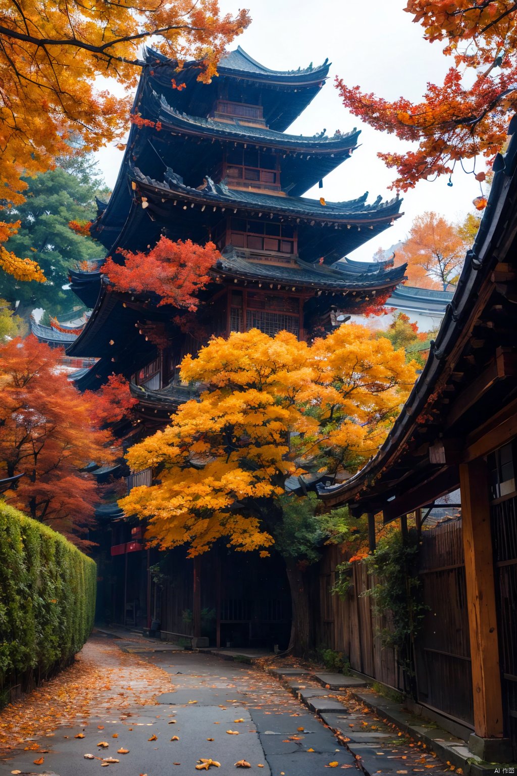 outdoors
￼
day
￼
tree
￼
no humans
￼
leaf
￼
building
￼
scenery
￼
road
￼
autumn leaves
￼
architecture
￼
east asian architecture
￼
autumn
￼
￼
