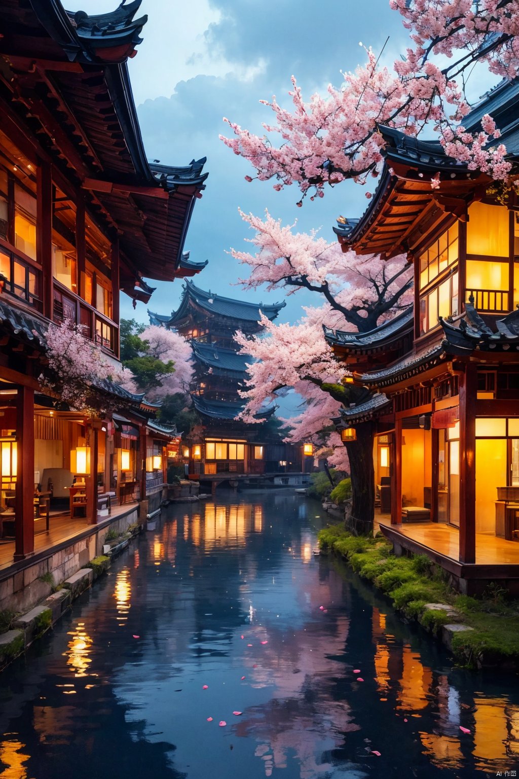 outdoors
￼
water
￼
tree
￼
no humans
￼
window
￼
cherry blossoms
￼
building
￼
scenery
￼
reflection
￼
architecture
￼
east asian architecture
￼
reflective water
￼
￼
