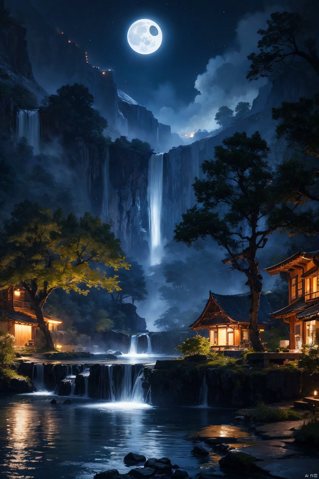 outdoors
￼
sky
￼
artist name
￼
water
￼
tree
￼
no humans
￼
night
￼
moon
￼
nature
￼
night sky
￼
scenery
￼
waterfall
￼
￼
