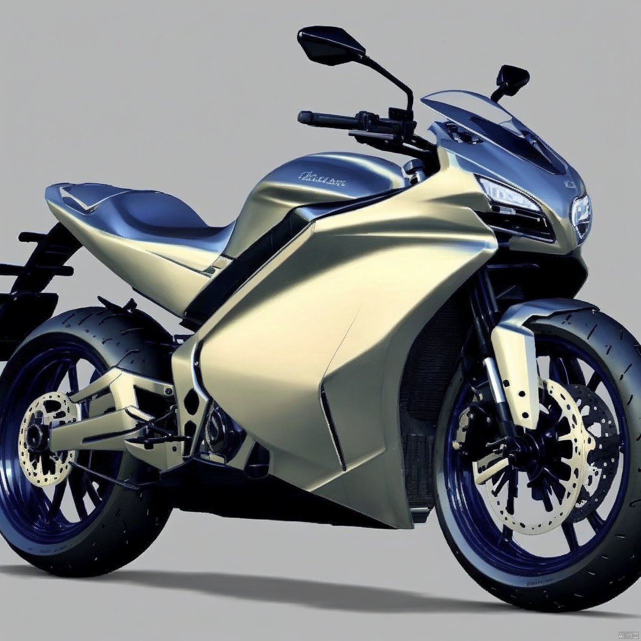 simple background, grey background, no humans, ground vehicle, motor vehicle, realistic, vehicle focus, motorcycle, wheel