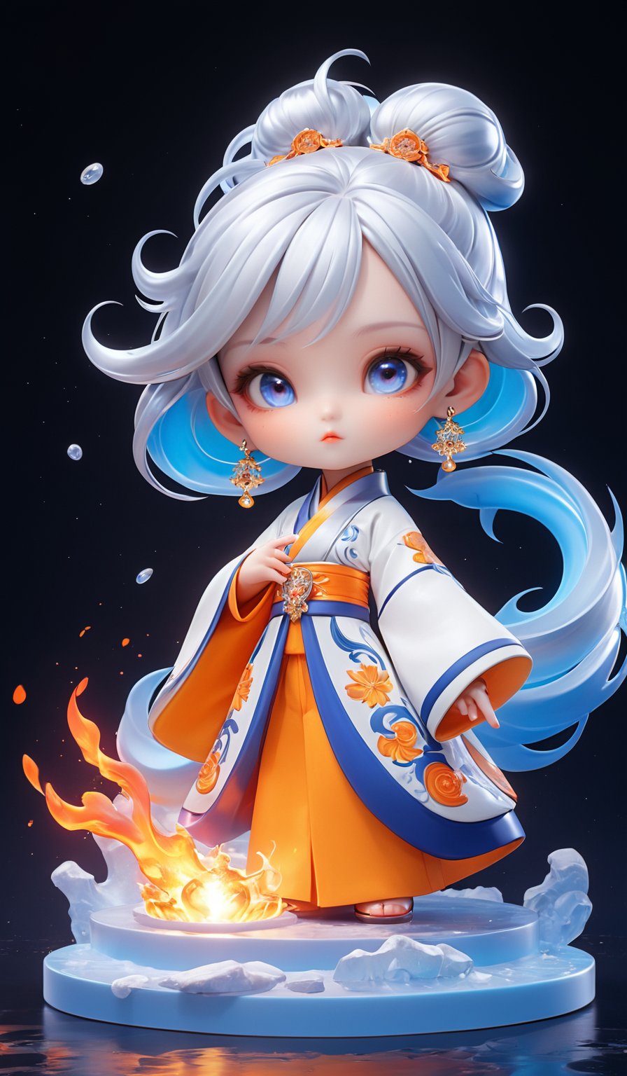 3D IP\(hubgstyle)\,
(masterpiece, top quality, best quality, official art, beautiful and aesthetic:1.2),(1girl:1.2),cute,extreme detailed,abstract:1.4, fractal art:1.3,(silver_hair:1.1,fate \(series\),colorful,highest detailed,fire,ice,lightning,(splash_art:1.2),jewelry:1.4,hanfu,scenery,ink,full body,blind box,,