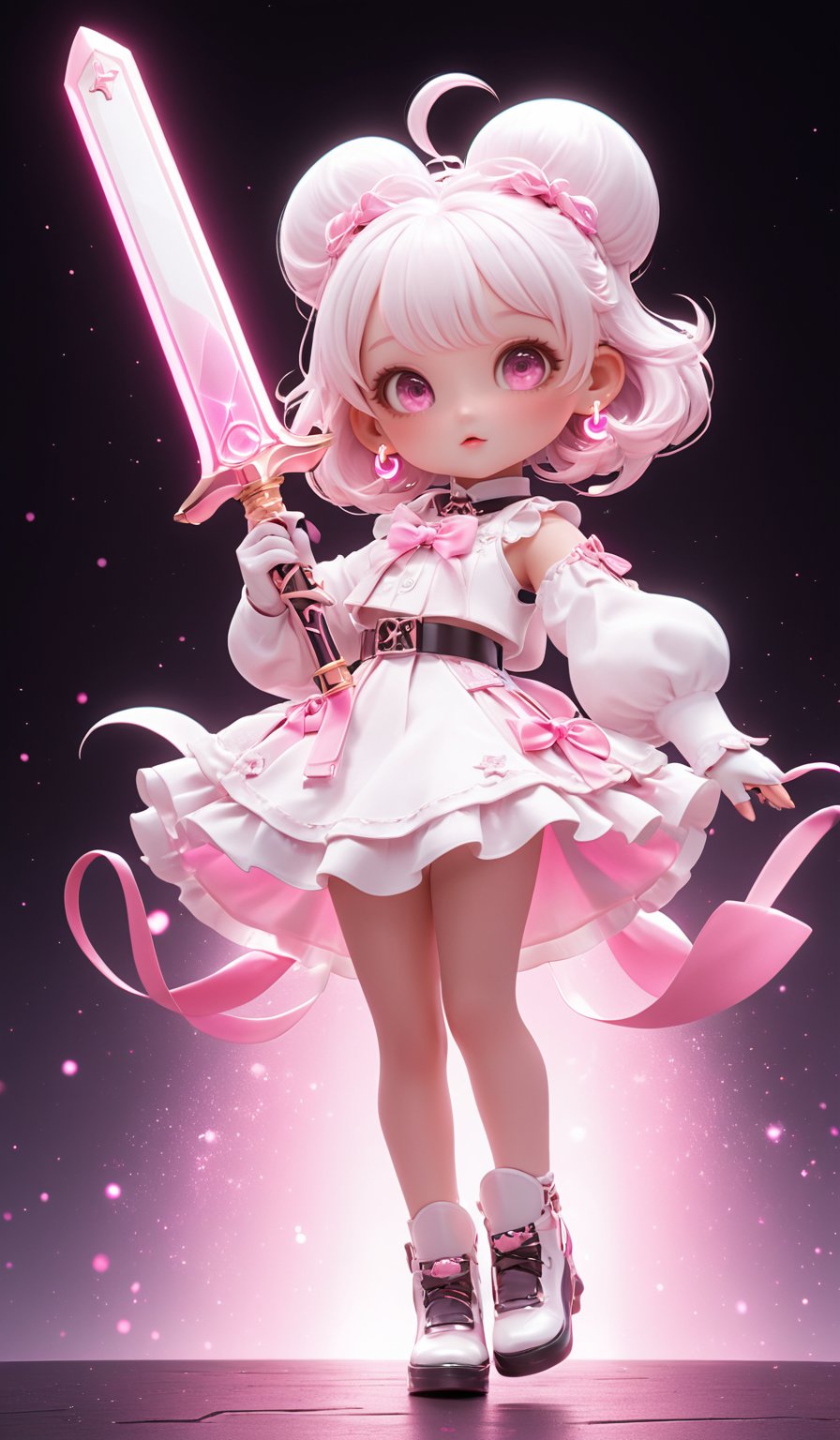 3D IP\(hubgstyle)\,
hubggirl with White Lolita outfit ,holding a glowing pink sword upwards, dynamic poses, particle effects, 

professional 3d model, anime artwork pixar, 3d style, good shine, OC rendering, highly detailed, volumetric, dramatic lighting,