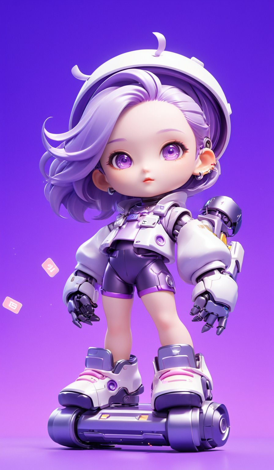 3D IP\(hubgstyle)\,
masterpiece, best quality,8K,official art, ultra high res, 1girl,chibi, full body, robot, purple background