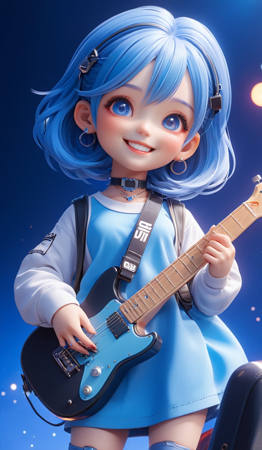 3D IP\(hubgstyle)\,
Masterpiece,highest quality,realistic,very fine and fine details,high resolution,8K, hubg\(haixiaoqiong)\, 1girl, smile,blue hair,rock music, guiter,