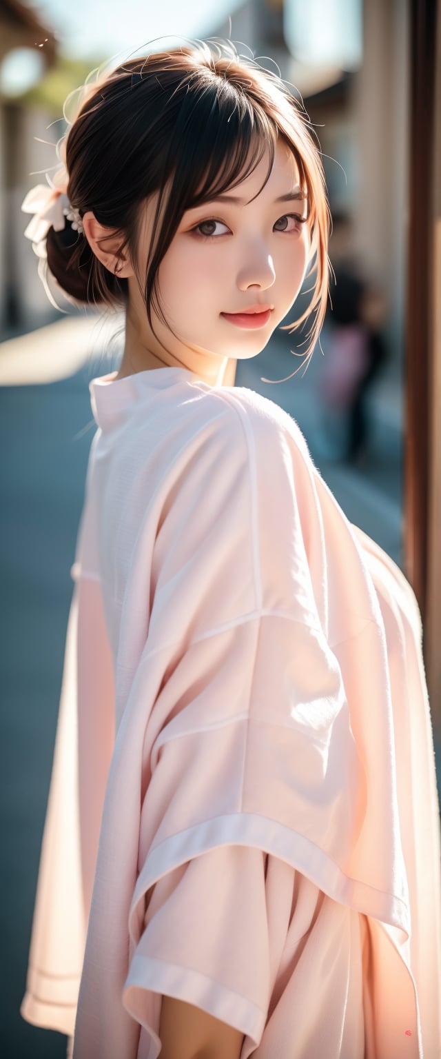 beautiful asian girl in street, professional photography, depth in field, high quality 