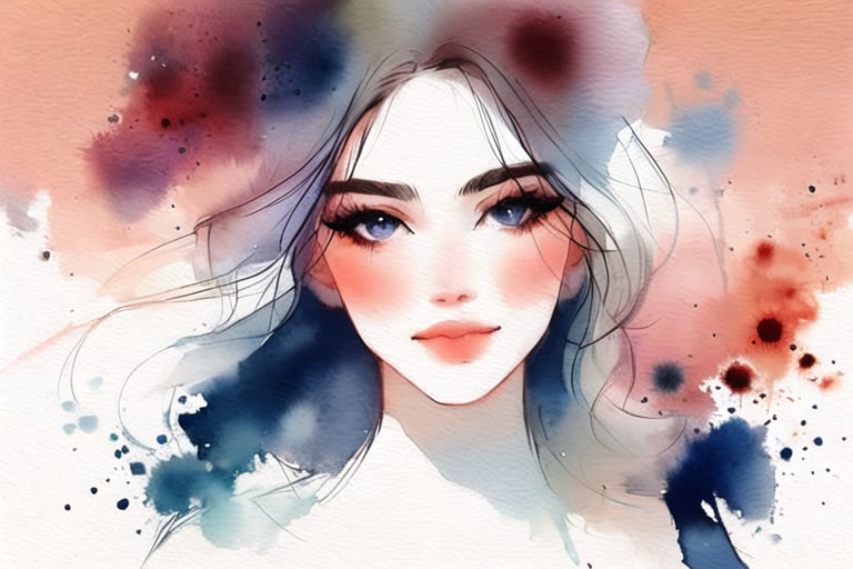 20 years old woman,dance,watercolor, smudge,YunQiuWaterColor