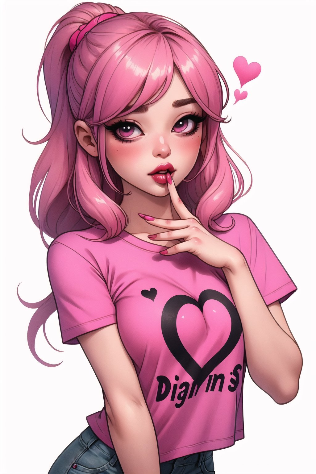 t shirt design deadly sin lust depicted as a sexy woman blowing a heart shaped kiss  in the colour pink t shirt design,CuteSt1