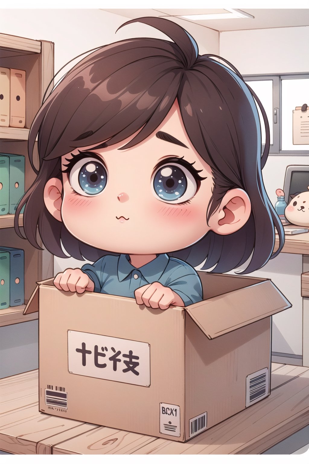 1girl,chibi solo,in box, box, InsdBx, office,CuteSt1