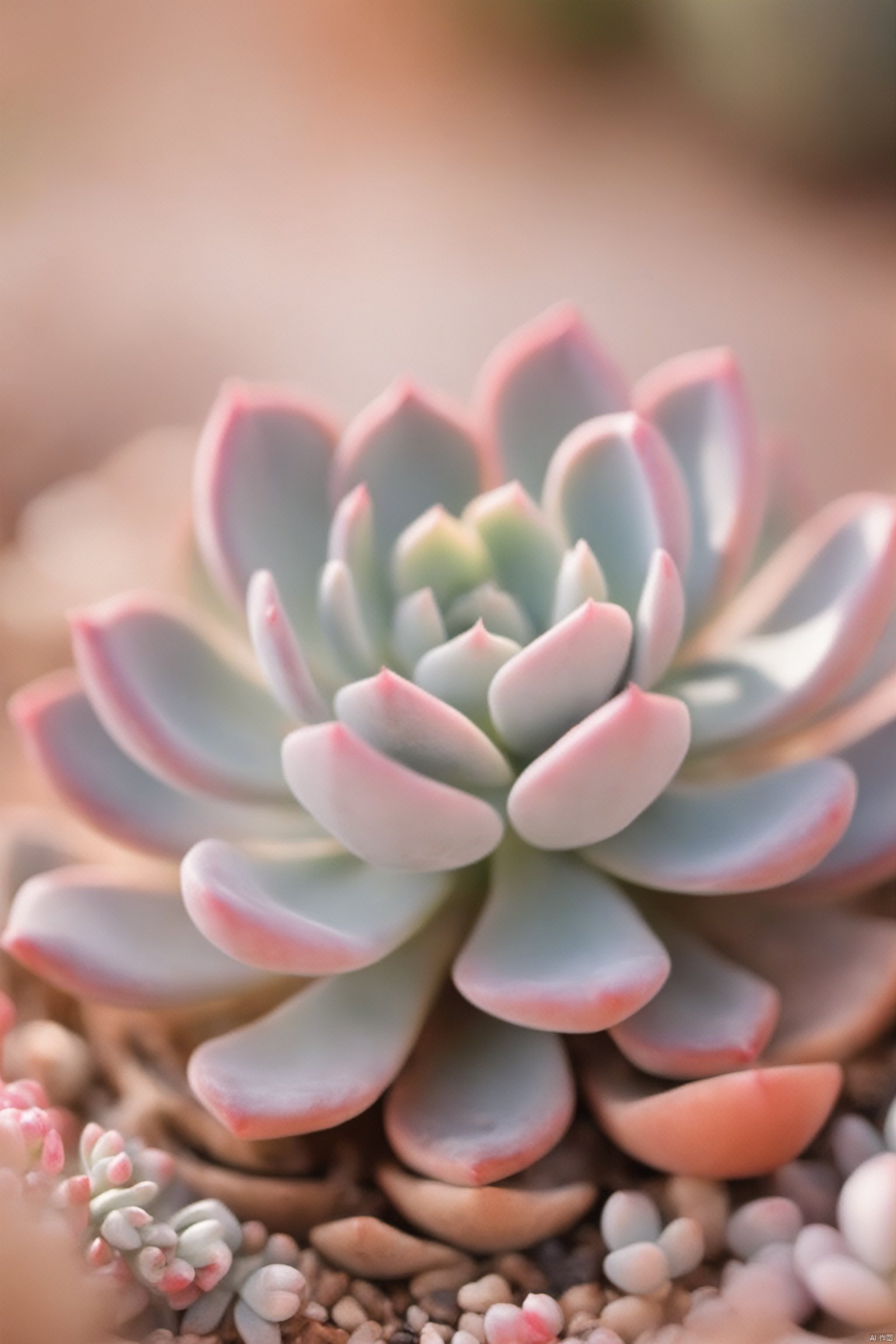  Succulent_Plants,succulent plants,pink theme,close-up, macro shot, desert_sky, weijin_hanfu, song_hanfu