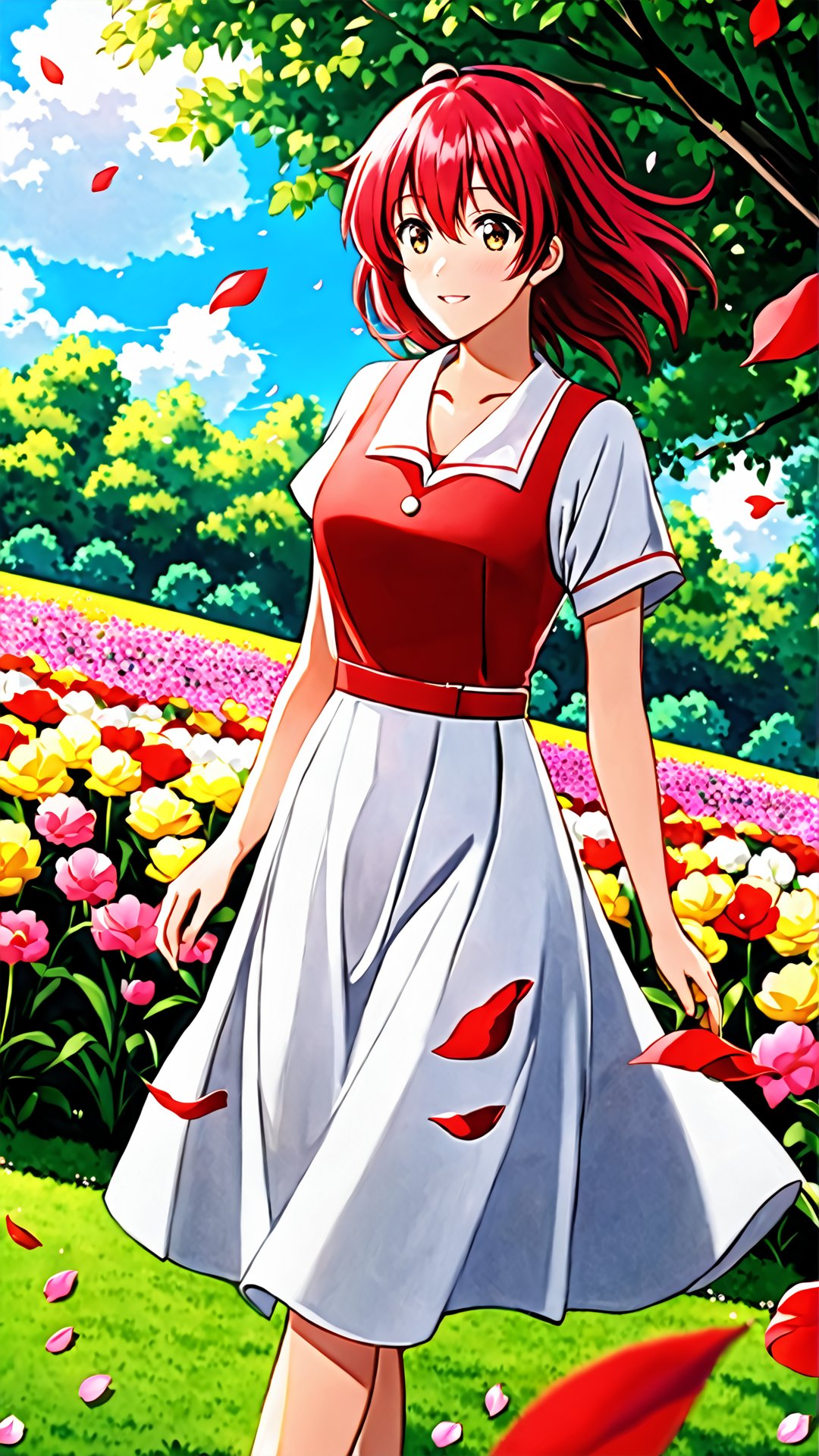 kisaragi honey, red hair, casual





((outdoors)), ((flower garden)), ((flowers)), ((many flowers)), spring petals, petals of flowers, spring, falling petals, flying butterflies,